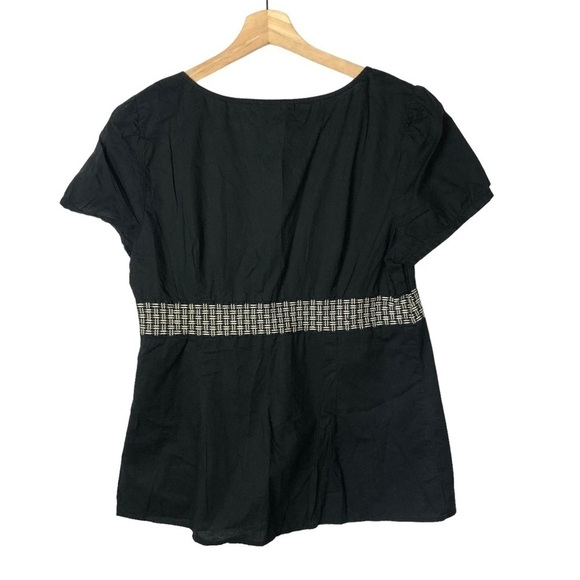Ann Taylor LOFT Black Babydoll Belted Waist Short Sleeve Blouse 12 - Picture 2 of 2